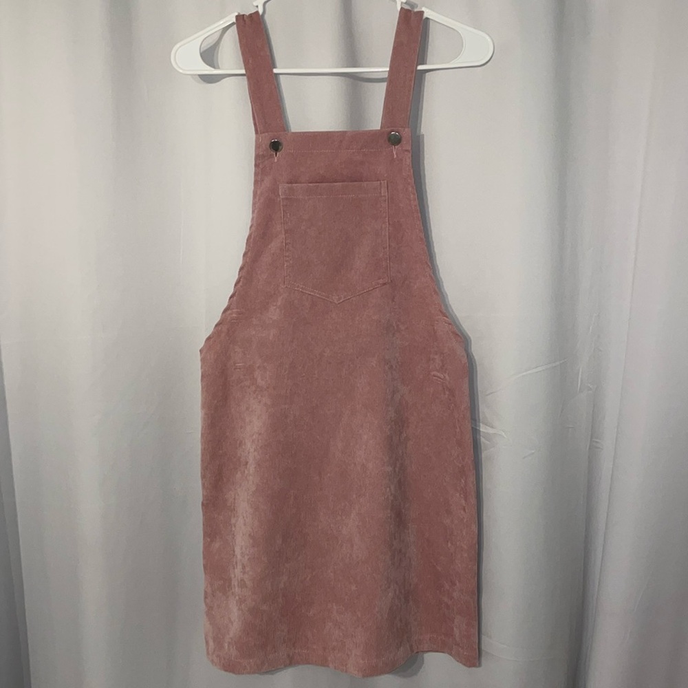 Denim pink overall dress